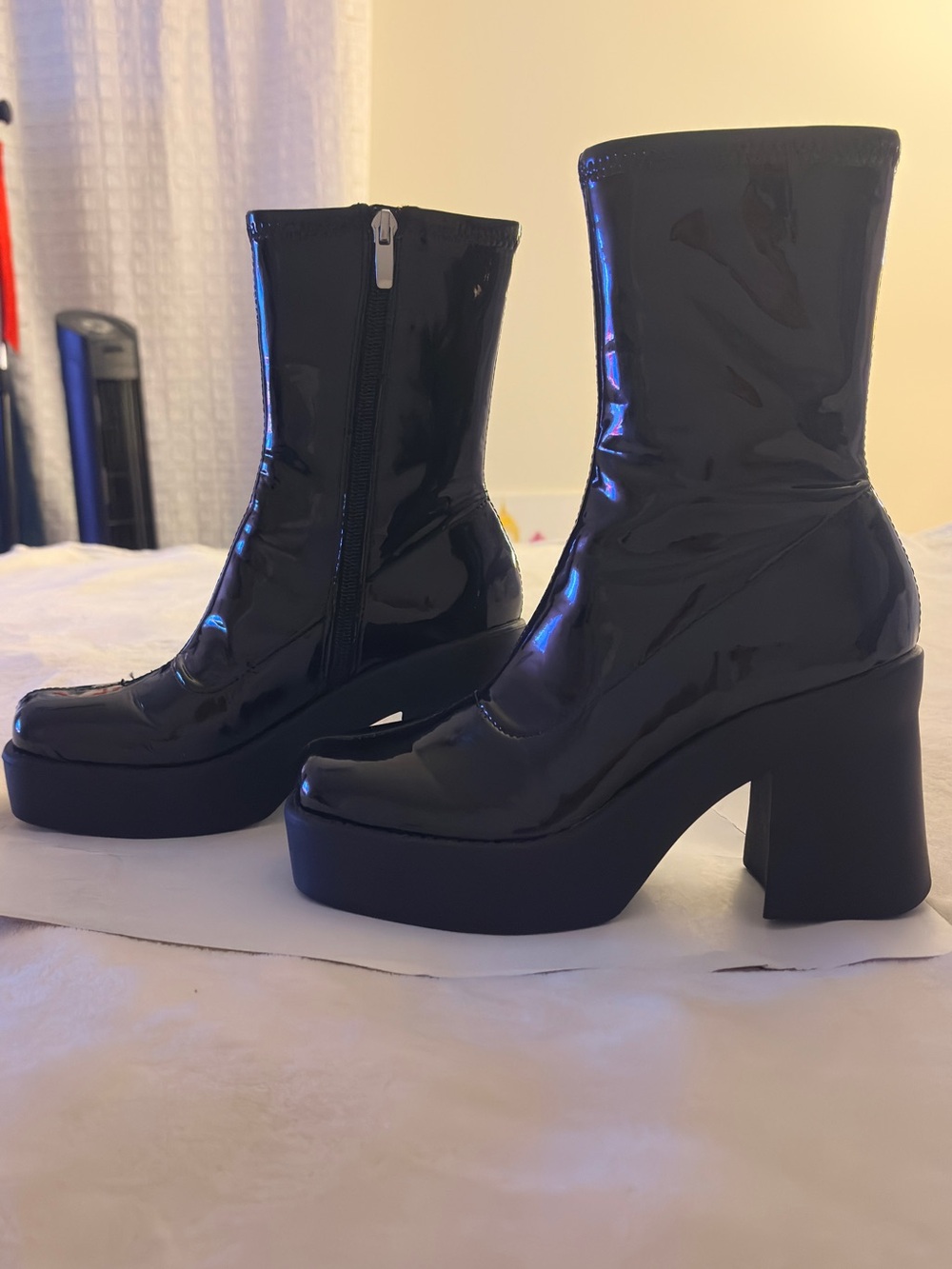 Nine West Black Patent Platform Ankle Boots